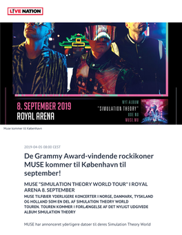 De Grammy Award-Vindende Rockikoner MUSE Kommer Til København Til September!