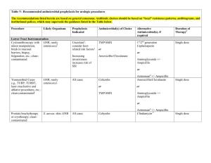 Table V: Recommended Antimicrobial Prophylaxis for Urologic Procedures