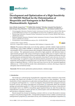 Development and Optimization of a High Sensitivity LC-MS/MS Method for the Determination of Hesperidin and Naringenin in Rat Plasma: Pharmacokinetic Approach