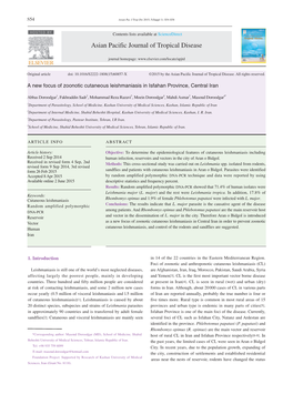 A New Focus of Zoonotic Cutaneous Leishmaniasis in Isfahan Province, Central Iran