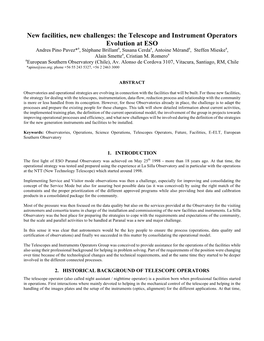 The Telescope and Instrument Operators Evolution At