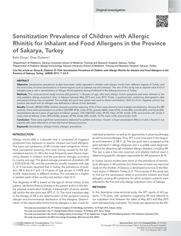 Sensitization Prevalence of Children with Allergic Rhinitis for Inhalant and Food Allergens in the Province of Sakarya, Turkey Bahri Elmas1, Öner Özdemir2