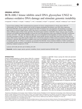 BCR-ABL1 Kinase Inhibits Uracil DNA Glycosylase UNG2 to Enhance Oxidative DNA Damage and Stimulate Genomic Instability