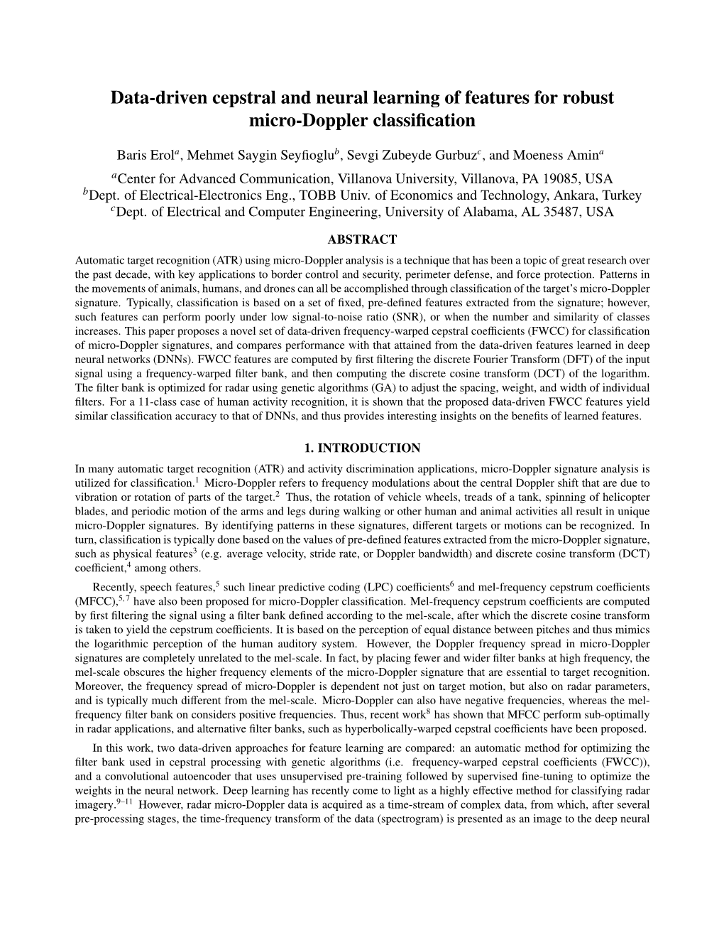 Data-Driven Cepstral and Neural Learning of Features for Robust Micro-Doppler Classiﬁcation