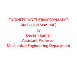 ENGINEERING THERMODYNAMICS BME-12(III Sem
