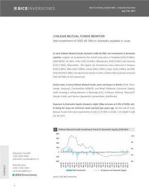 CHILEAN MUTUAL FUNDS MONITOR Net Investment of USD 46.7Mn in Domestic Equities in June