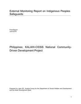 External Monitoring Report on Indigenous Peoples Safeguards Philippines: KALAHI-CIDSS National Community- Driven Development