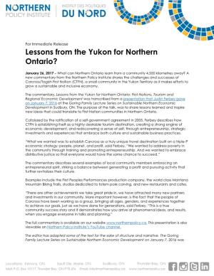 Lessons from the Yukon for Northern Ontario?