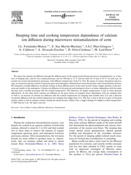 Steeping Time and Cooking Temperature Dependence of Calcium Ion Diﬀusion During Microwave Nixtamalization of Corn