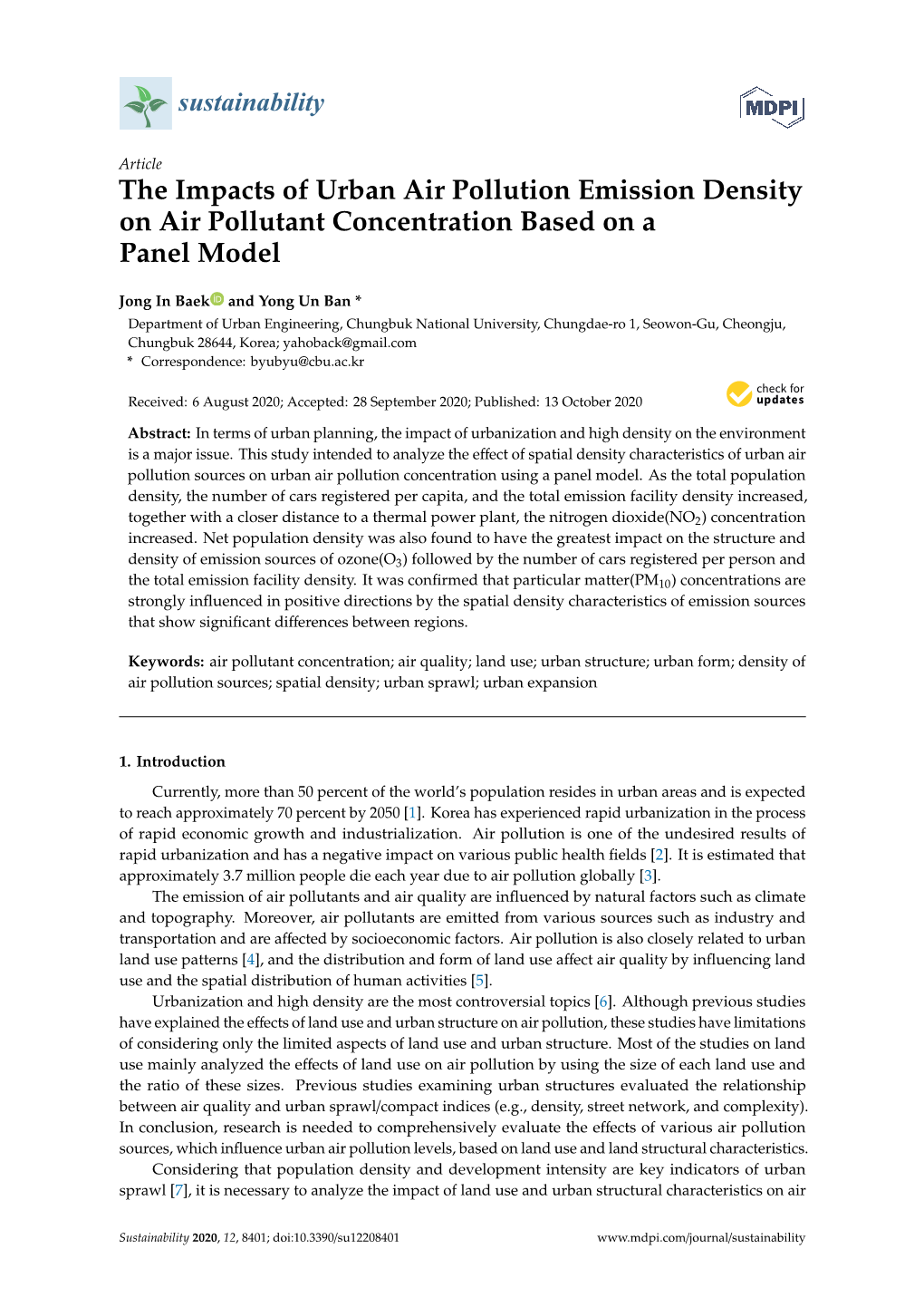 The Impacts of Urban Air Pollution Emission Density on Air Pollutant Concentration Based on a Panel Model