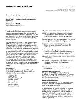 Sigmafast Protease Inhibitor Cocktail Tablet, EDTA Free (S8830)