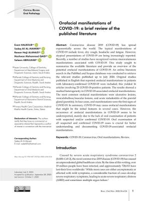 Orofacial Manifestations of COVID-19: a Brief Review of the Published Literature