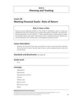MPFD Lesson 2B: Meeting Financial Goals—Rate of Return