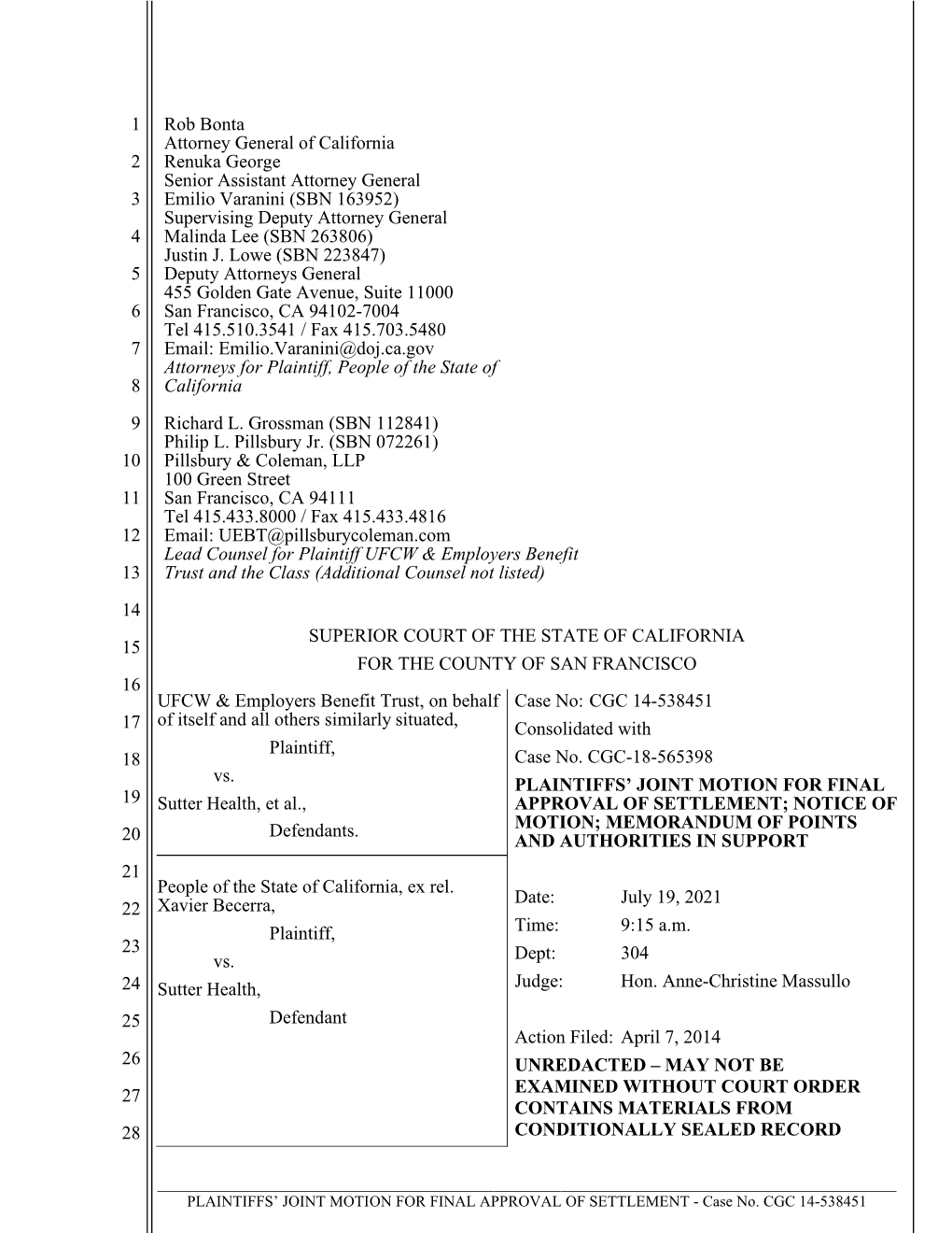 Motion for Final Approval of Settlement.Pdf