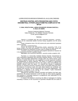 Oestrus Control with Progestins and Cystic Endometrial Hyperplazia-Pyometra Complex in the Bitch