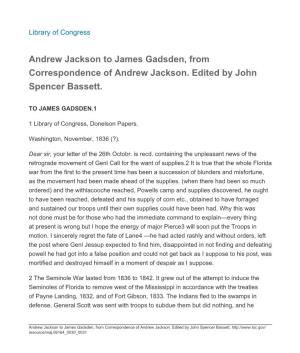 Andrew Jackson to James Gadsden, from Correspondence of Andrew Jackson