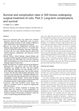 Survival and Complication Rates in 300 Horses Undergoing Surgical Treatment of Colic