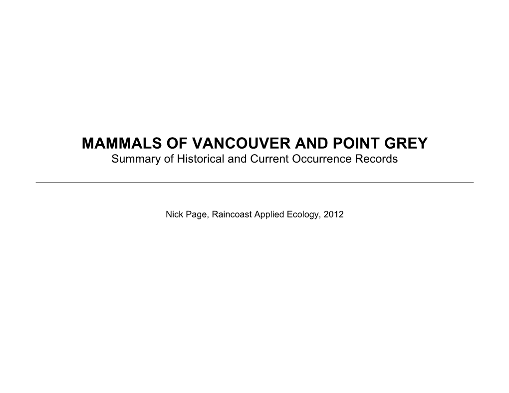 Mammals of City of Vancouver