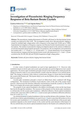 Investigation of Piezoelectric Ringing Frequency Response of Beta Barium Borate Crystals