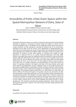Accessibility of Public Urban Green Spaces Within the Spatial Metropolitan Network of Doha, State of Qatar