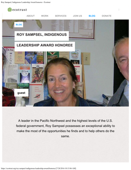 Roy Sampsel, Indigenous Leadership Award Honoree - Ecotrust