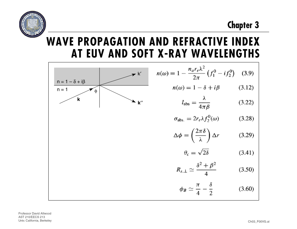 Wave Propagation and Refractive Index at Euv and Soft X-Ray Wavelengths