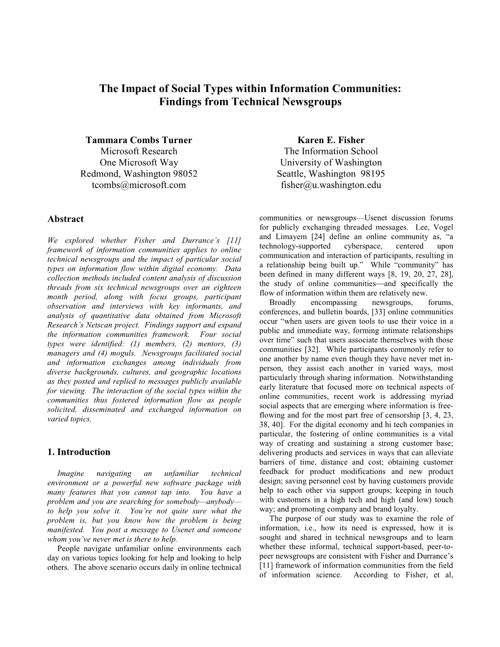 The Impact of Social Types Within Information Communities: Findings from Technical Newsgroups