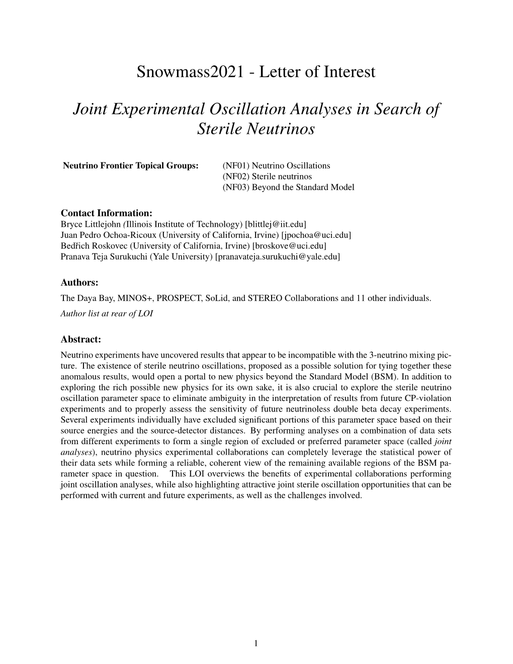 Letter of Interest Joint Experimental Oscillation Analyses in Search of Sterile Neutrinos