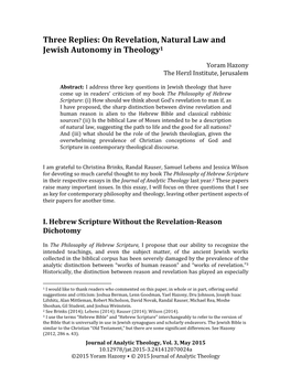 Three Replies: on Revelation, Natural Law and Jewish Autonomy in Theology1
