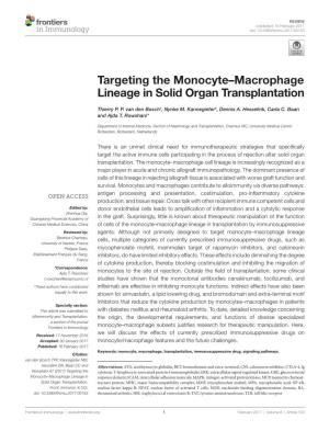 Targeting the Monocyte–Macrophage Lineage in Solid Organ Transplantation