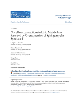 Novel Interconnections in Lipid Metabolism Revealed by Overexpression of Sphingomyelin Synthase-1 Gergana M