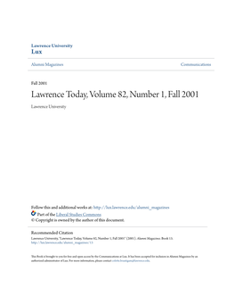 Lawrence Today, Volume 82, Number 1, Fall 2001 Lawrence University