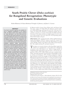 Searls Prairie Clover (Dalea Searlsiae) for Rangeland Revegetation: Phenotypic and Genetic Evaluations
