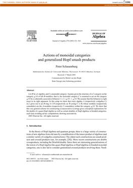 Actions of Monoidal Categories and Generalized Hopf Smash Products