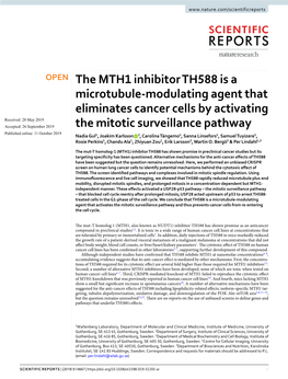 The MTH1 Inhibitor TH588 Is a Microtubule-Modulating Agent That Eliminates Cancer Cells by Activating the Mitotic Surveillance P
