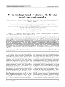 Crown Rust Fungi with Short Lifecycles – the Puccinia Mesnieriana Species Complex