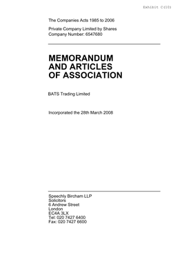 Memorandum and Articles of Association of BATS Trading Limited