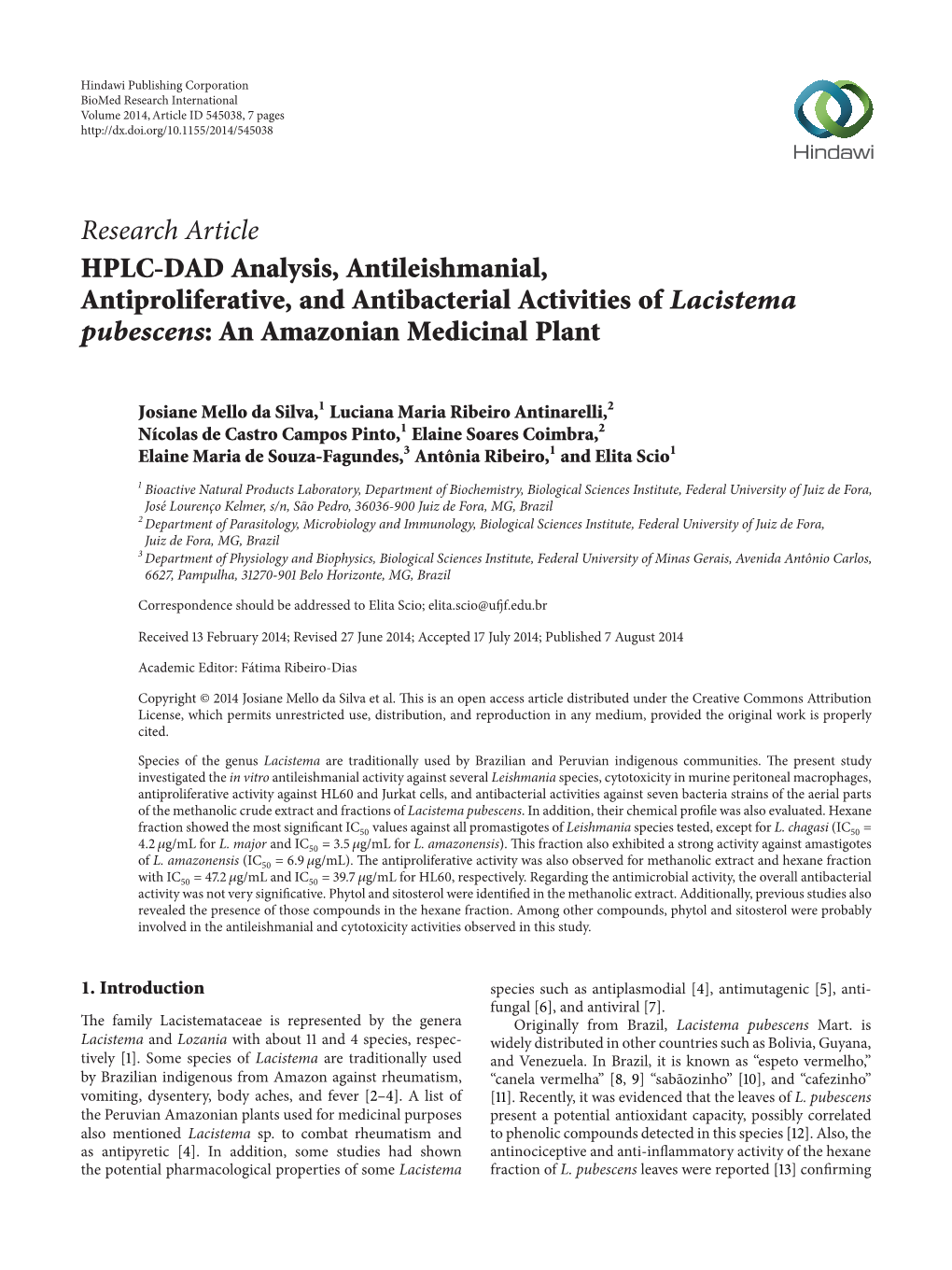 HPLC-DAD Analysis, Antileishmanial, Antiproliferative, and Antibacterial Activities of Lacistema Pubescens: an Amazonian Medicinal Plant