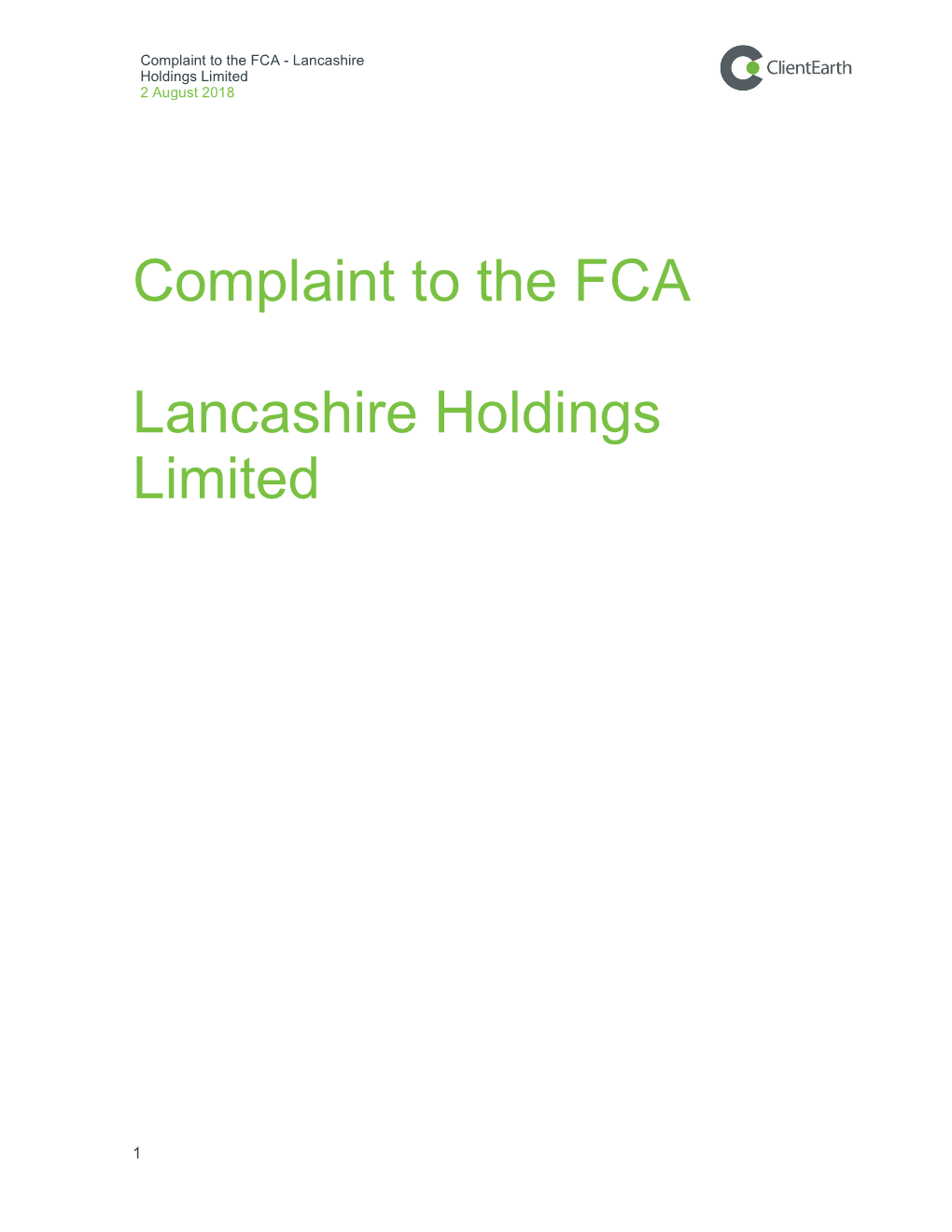 Complaint to the FCA Lancashire Holdings Limited