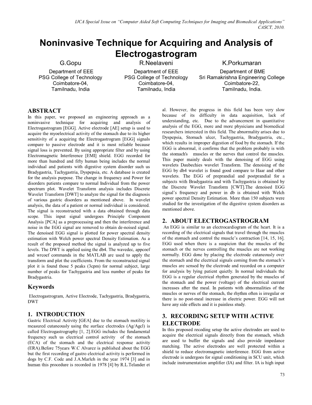 Noninvasive Technique for Acquiring and Analysis of Electrogastrogram