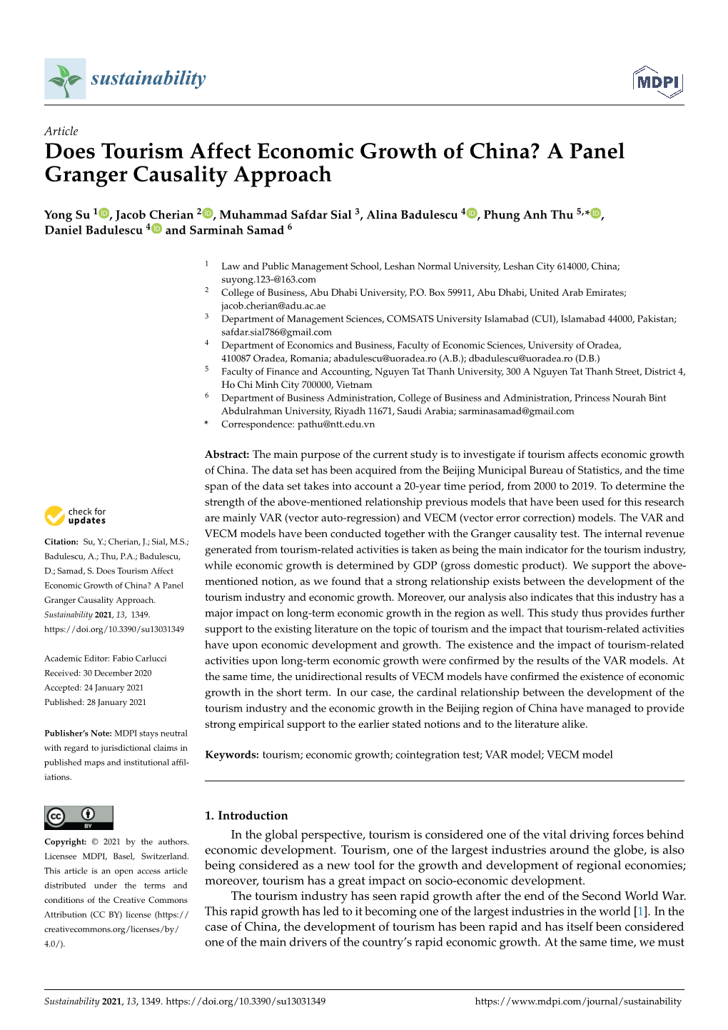 Does Tourism Affect Economic Growth of China? a Panel Granger Causality Approach