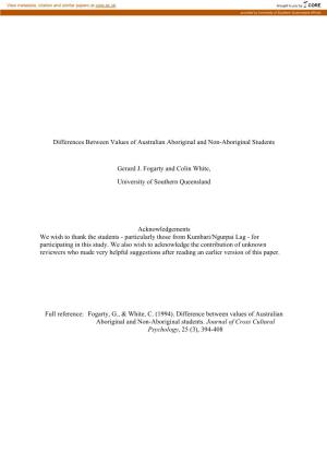 Differences Between Values of Australian Aboriginal and Non-Aboriginal Students