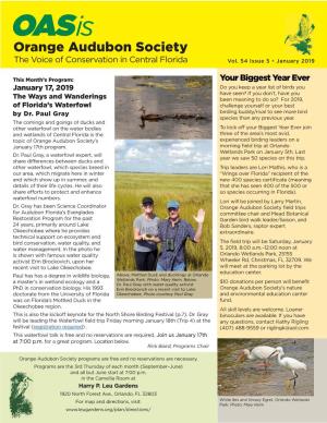 JANUARY 2019 • 1 OASOAS Is Is Orange Audubon Society the Voice of Conservation in Central Florida Vol