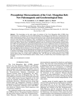 Precambrian Microcontinents of the Ural–Mongolian Belt: New Paleomagnetic and Geochronological Data N