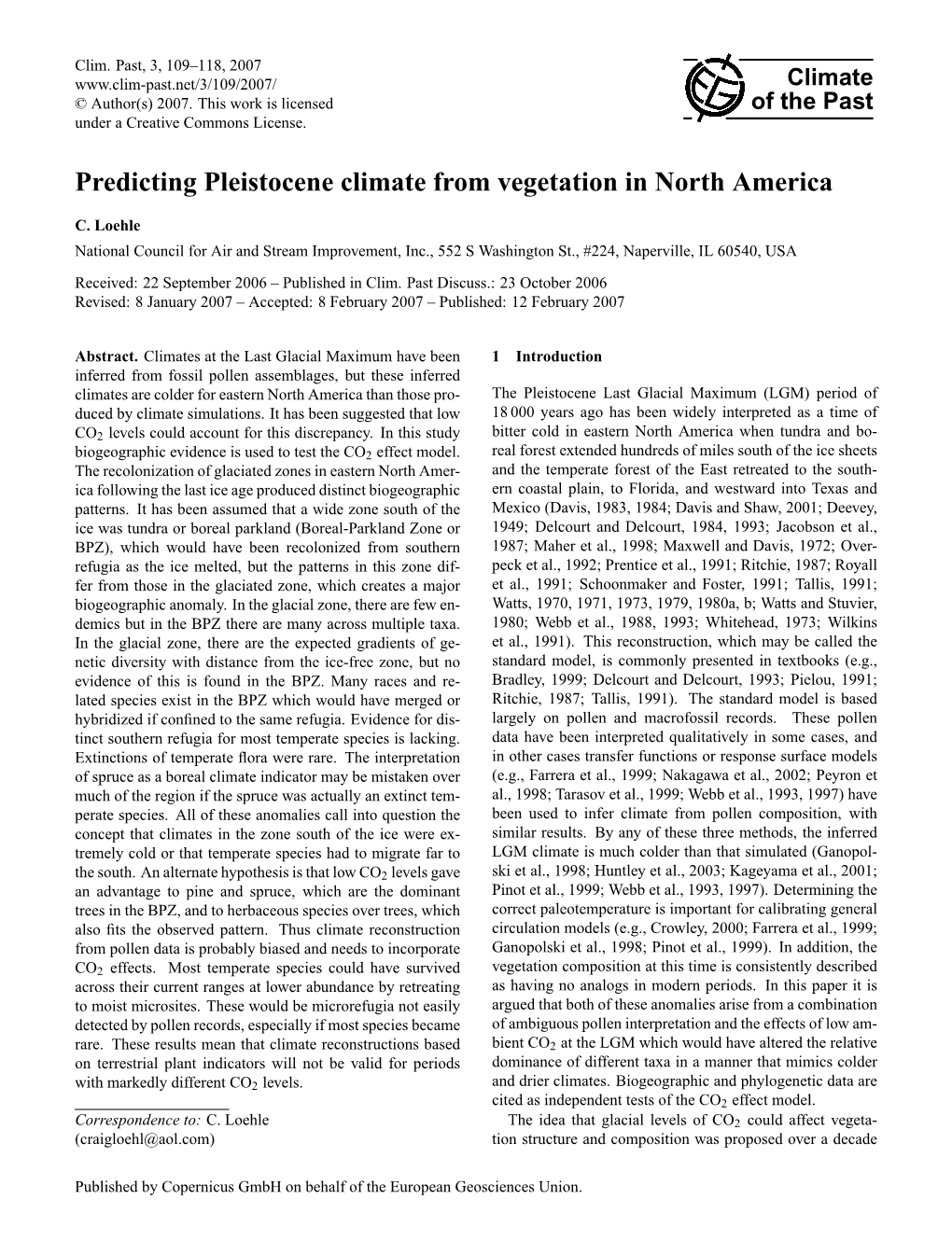 Predicting Pleistocene Climate from Vegetation in North America