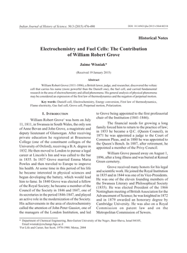 Electrochemistry and Fuel Cells: the Contribution of William Robert Grove
