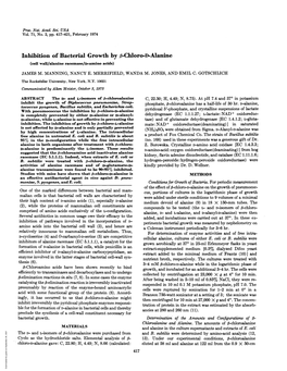 Inhibition of Bacterial Growthby ,3-Chloro-D-Alanine