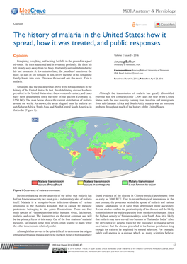 The History of Malaria in the United States: How It Spread, How It Was Treated, and Public Responses