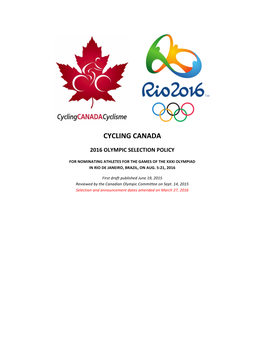 Cycling Canada's Selection Criteria