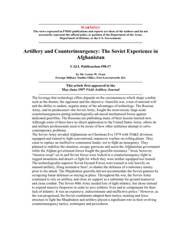 Artillery and Counterinsurgency: the Soviet Experience in Afghanistan